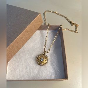 Gold Vermeil Evil Eye Necklace 15.5” Beautiful Qu… - image 1